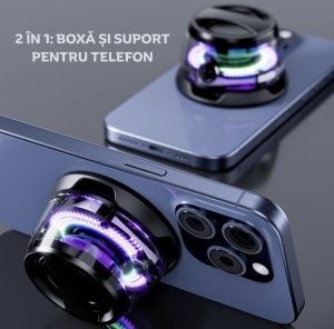 Boxa portabila mini Bluetooth G200 Razo, prindere MagSafe & inel magnetic, Suport telefon 2 in 1, lumini RGB, compatibila Apple/Android, Negru - Img 2