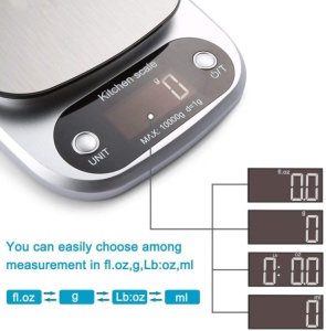 Cântar digital de bucătărie, 10 Kg ,afisaj LED si functie de tara, Inox, Argintiu - Img 4