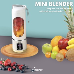 Mini Blender Electric Portabil Razo, Multifuncțional, 10 lame din oțel, fără BPA, 450 ml, încărcare USB, control multiviteză, ideal pentru fitness, călătorii și activități în aer liber. - Img 3