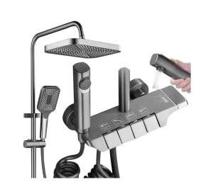 Set coloana de Dus Premium Razo, Comenzi Piano, 4 Moduri de Pulverizare, Rotatie 360°, Tehnologie de Pulverizare cu Aer, Para Dus, Robinet Ascuns, Gri