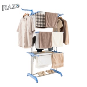 Uscator Vertical Haine ,Razo , Mobil si Pliabil Pentru Spatii Mici, 3 niveluri, Suport Umerase, Inaltime reglabilă 75-126 x64x170 , pana la 50 kg, Albastru