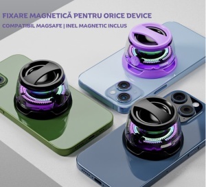 Boxa portabila mini Bluetooth G200 Razo, prindere MagSafe & inel magnetic, Suport telefon 2 in 1, lumini RGB, compatibila Apple/Android, Negru - Img 3