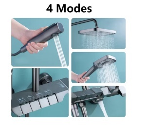 Set coloana de Dus Premium Razo, Comenzi Piano, 4 Moduri de Pulverizare, Rotatie 360°, Tehnologie de Pulverizare cu Aer, Para Dus, Robinet Ascuns, Gri - Img 2