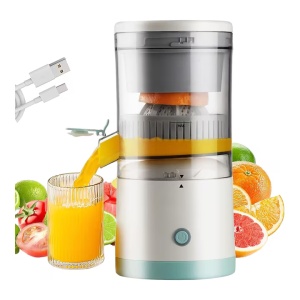 Storcator Electric Portabil pentru fructe si legume Razo JuicePro Go, incarcare USB, 45 W, Alb-Turcoaz