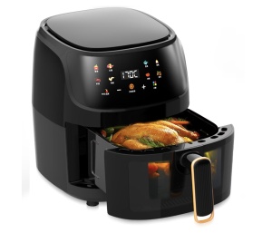 Friteuza cu aer cald , Razo AirFryer, 2400W , capacitate 8L , Cos de sticla securizata detașabil , Temperatura ajustabilă , Timer , 8 Programe Prestate , Protecție supraîncălzire , Touch , Negru