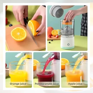 Storcator Electric Portabil pentru fructe si legume Razo JuicePro Go, incarcare USB, 45 W, Alb-Turcoaz - Img 2