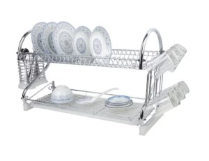 Suport uscator etajat de vase , Suport tacamuri, Suport 6 Pahare , Oțel Cromat , Tava plastic , 36x11x25 cm - Img 4