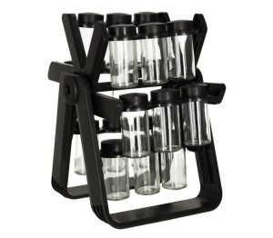 Set organizator rotativ de condimente cu 18 recipiente din sticla, Negru mat - Img 6