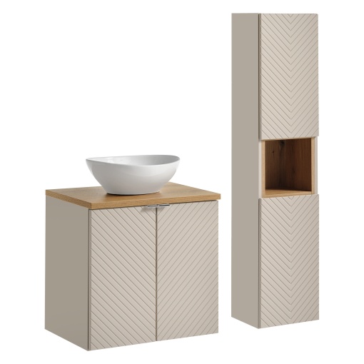 Set de mobilier de 60 cm cu blat, lavoar Lola pe blat și un dulap înalt