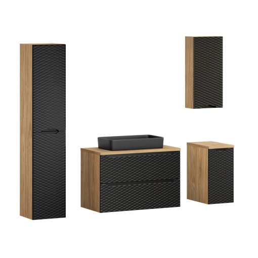 Set de mobilier 90cm cu blat, lavoar Slim blat si dulap inalt