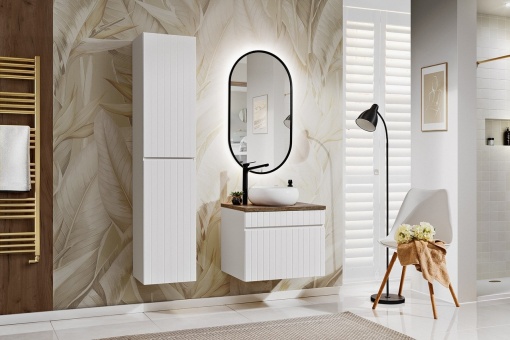 Set de mobilier de 60 cm cu blat, lavoar de blat Wiki, dulap înalt și oglindă LED