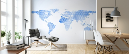 Tapet Blue Hexagon World Map, Photowall