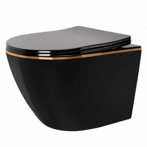 VAS WC SUSPENDABIL REA CARLO MINI RIMLESS DUROPLAST FLAT BLACK GOLD EDGE