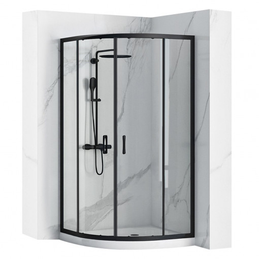 Cabina dus REA Look Black 80x80 + Cada de duș Look White