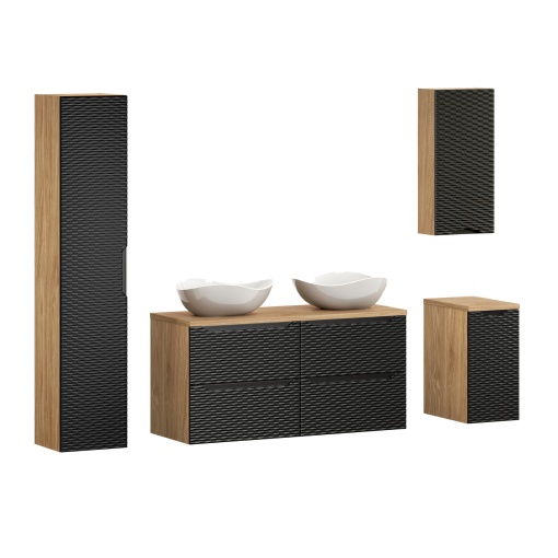 Set de mobilier 120 cm cu blat, 2 lavoare de blat Cloud și un dulap înalt