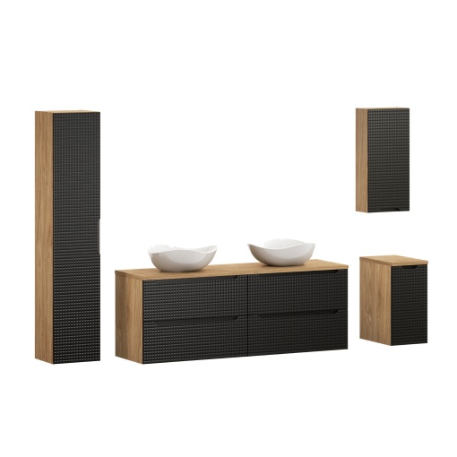 Set de mobilier 160 cm cu blat, 2 lavoare de blat Cloud și un dulap înalt
