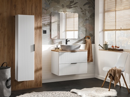 Set mobilier 80cm cu blat, lavoar Anna, dulap inalt si oglinda