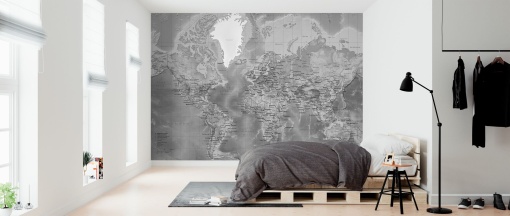 Tapet World Map, Detailed with Roads, Grey, Photowall