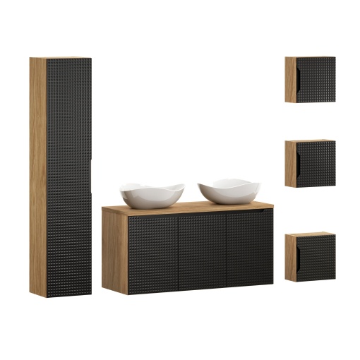Set de mobilier 120 cm cu blat, 2 lavoare de blat Cloud și un dulap înalt