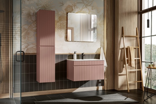 Set de mobilier 80cm cu chiuveta, dulap inalt si oglinda