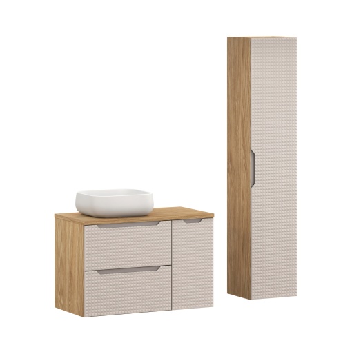 Set de mobilier 90cm cu blat, lavoar de blat Nika si dulap inalt
