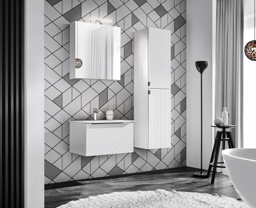 Set de mobilier de 60 cm cu chiuveta, dulap inalt si dulap cu oglinda