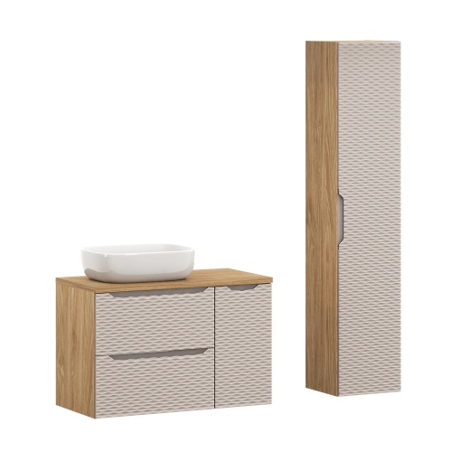 Set de mobilier 90cm cu blat, lavoar Smile blat și un dulap înalt