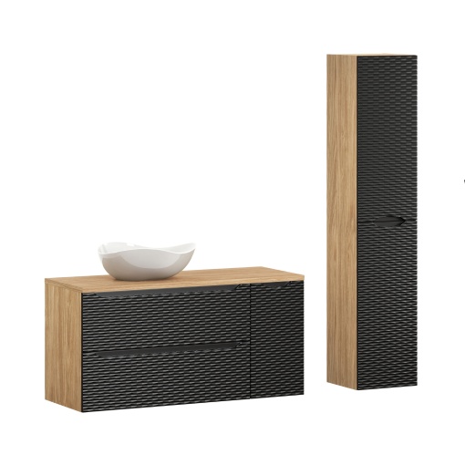 Set mobilier 120cm cu blat, lavoar pe blat Cloud si dulap inalt