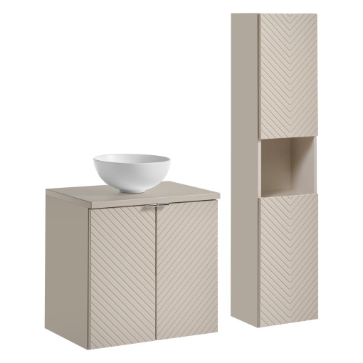 Set de mobilier de 60 cm cu blat, lavoar Domi pe blat și un dulap înalt