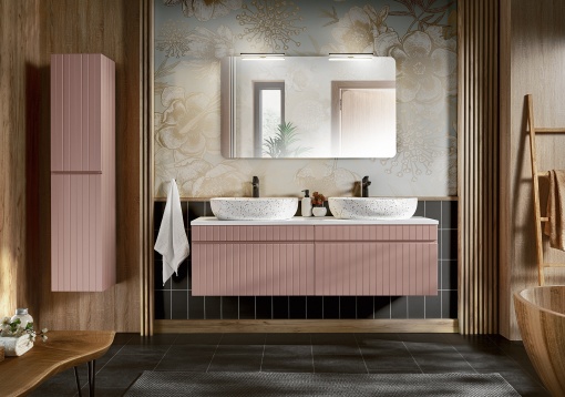 Set de mobilier 160cm cu lavoare blat, dulap inalt si oglinda