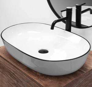 Lavoar ceramic pentru blat Rea CLEO white Black edge - Img 4
