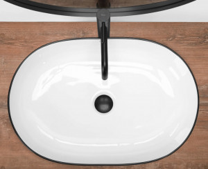 Lavoar ceramic pentru blat Rea CLEO white Black edge - Img 5