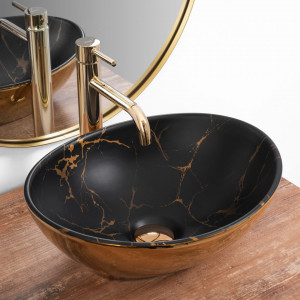 Lavoar pe blat Rea Sofia in marble mat Black Gold - Img 2