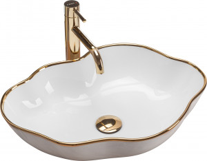 Lavoar pentru blat Rea Pearl Gold Edge Alb Auriu - Img 9