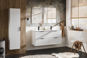 Set de mobilier 120cm cu lavoar mobila SKY, dulap inalt si oglinda - Img 1