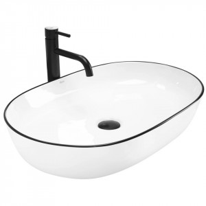 Lavoar ceramic pentru blat Rea CLEO white Black edge - Img 1