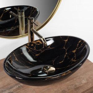 Lavoar pentru blat REA Pamela Black Marble Shiny - Img 2