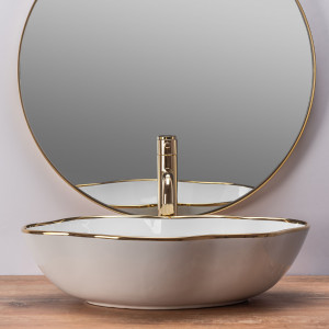 Lavoar pentru blat Rea Pearl Gold Edge Alb Auriu - Img 8