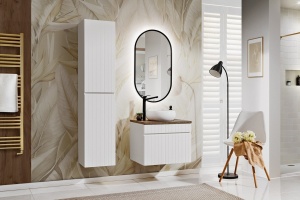Set de mobilier de 60 cm cu blat, lavoar de blat Wiki, dulap înalt și oglindă LED - Img 1