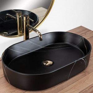 Lavoar ceramic pentru blat Rea Nadia Stone Black Matt - Img 2