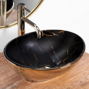 Lavoar pe blat Rea Sofia in marble mat Black Gold - Img 3