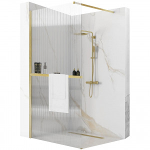Panou de duș Rea Aero Intimo Gold Brush 90 Walk In + EVO - Img 1