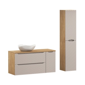 Set mobilier 120cm cu blat, lavoar pe blat Cloud si dulap inalt - Img 1