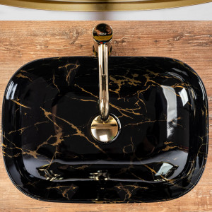 Lavoar pe blat Rea Belinda Black Marble shiny - Img 3