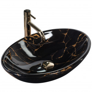 Lavoar pentru blat REA Pamela Black Marble Shiny - Img 1