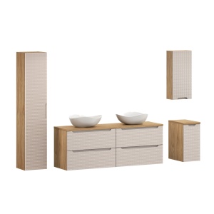 Set de mobilier 160 cm cu blat, 2 lavoare de blat Cloud și un dulap înalt - Img 1