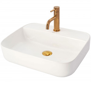 Baterie pentru lavoar Rea Lungo ROSE Gold roz Auriu Low - Img 3