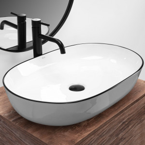 Lavoar ceramic pentru blat Rea CLEO white Black edge - Img 6