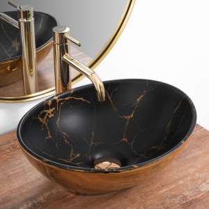 Lavoar pe blat Rea Sofia in marble mat Black Gold - Img 5