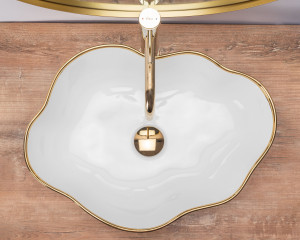 Lavoar pentru blat Rea Pearl Gold Edge Alb Auriu - Img 6